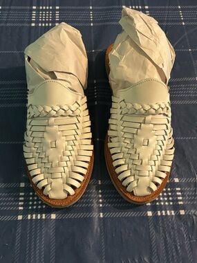 Espiritu Womens 6 Leather White Huarache Slip On Campo Mule Flats Slides Mexico